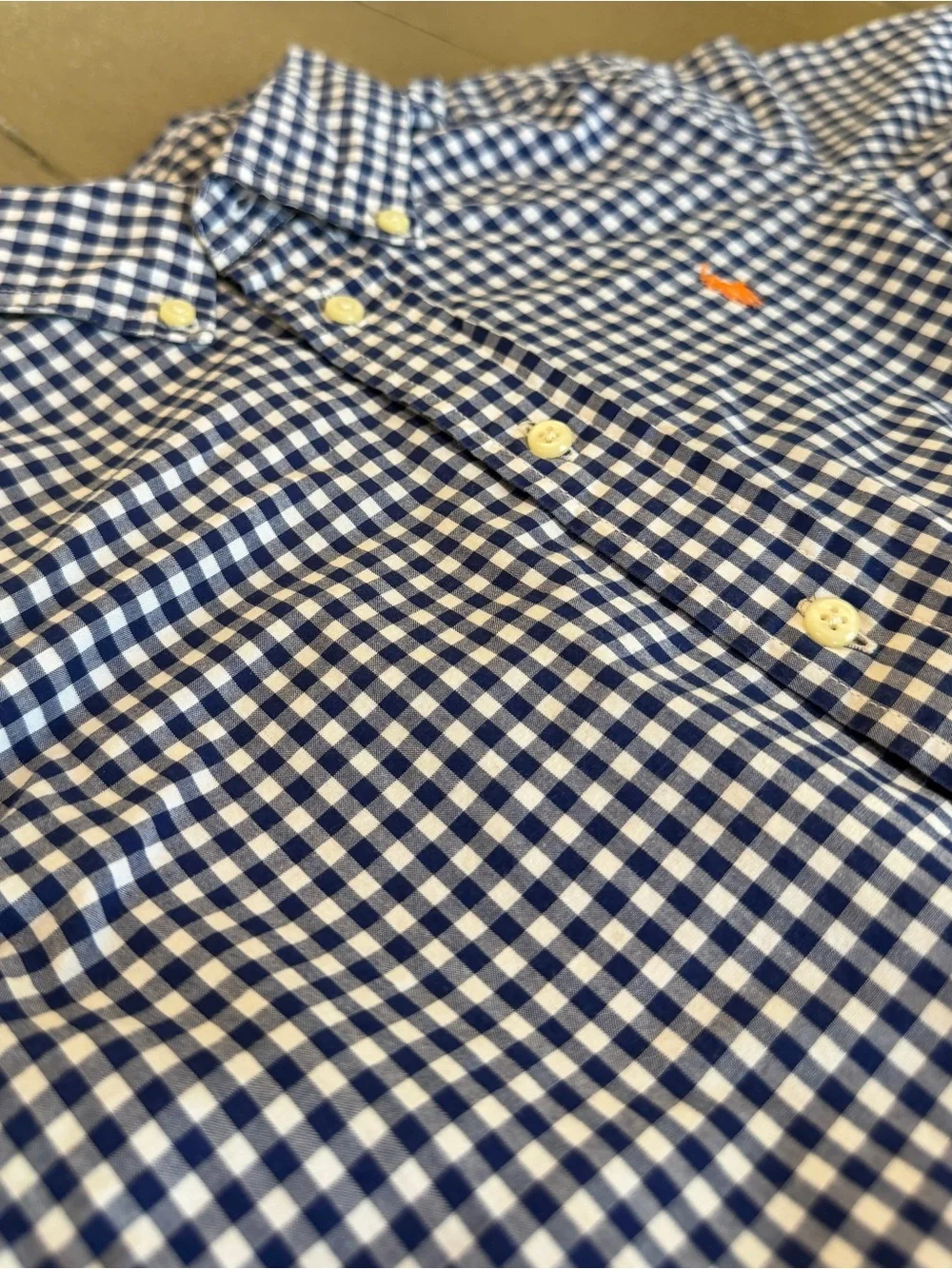 Ralph Lauren Boys’ Navy Checkered Plaid Long-Sleeve Polo Button Up • Size 5 (XS)